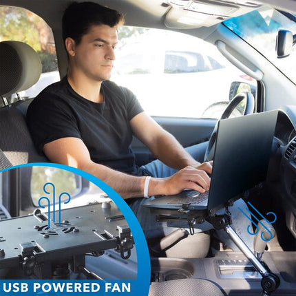 Mount-It! Soporte de portátil para vehículo hasta 17 pulgadas con ventilador USB y ajuste 180 grados