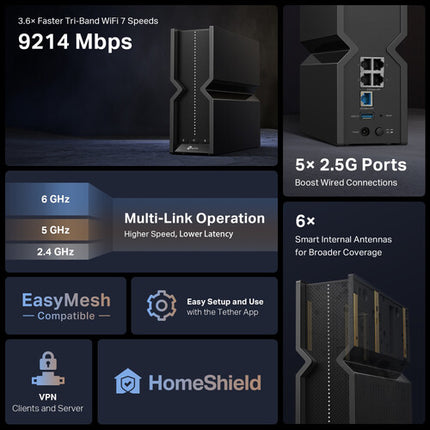 TP-Link Archer BE550 BE9300 Router Tri Banda 2.5G Wi-Fi 7 9214 Mb/s