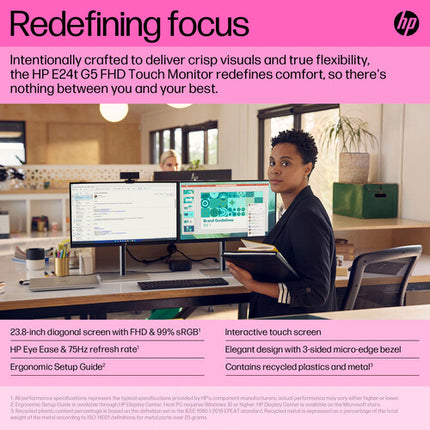 HP E24t G5 Monitor Multi-Táctil 23.8" Full HD 75 Hz IPS Panel