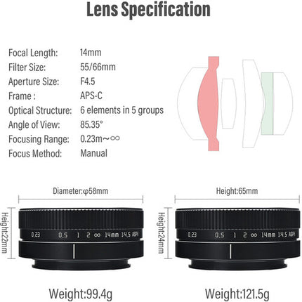 AstrHori 14mm f4.5 Objetivo Gran Angular para Canon EF-M APS-C