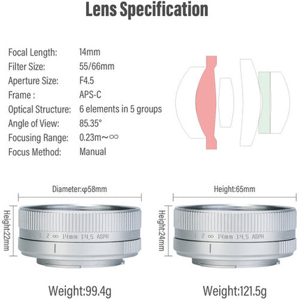 AstrHori Objetivo Gran Angular 14mm f4.5 para Nikon Z Plata APS-C