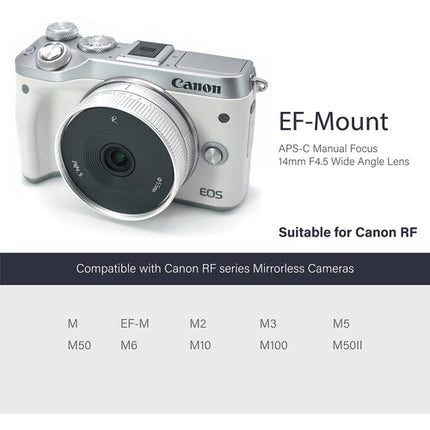 AstrHori 14mm f4.5 Lente Gran Angular Fijo APS-C para Canon EF-M Plata