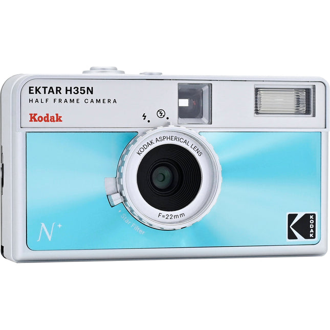 Kodak Ektar H35N Cámara de medio cuadro 35mm lente gran angular flash integrado azul glaseado
