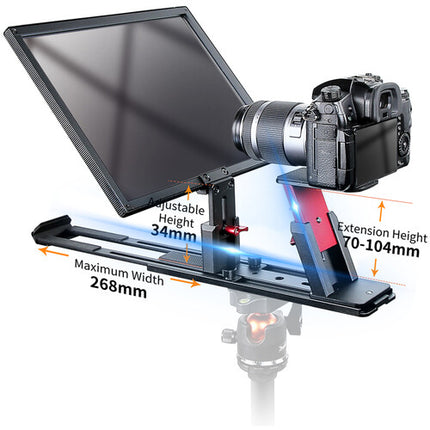 Desview T12S teleprompter portátil 12.9" con vidrio beamsplitter 70/30 y control remoto Bluetooth