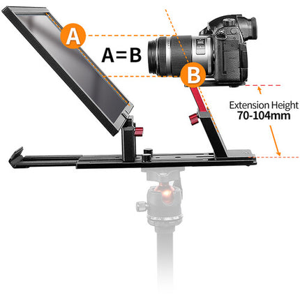 Desview T12S teleprompter portátil 12.9" con vidrio beamsplitter 70/30 y control remoto Bluetooth