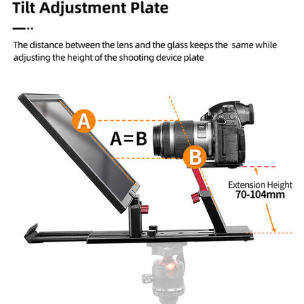 Desview T12S teleprompter portátil 12.9" con vidrio beamsplitter 70/30 y control remoto Bluetooth