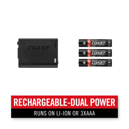 COAST FL60R Linterna Frontal Recargable LED 450 Lúmenes IPX4 Negra