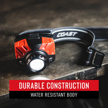 COAST FL75R Linterna frontal LED recargable haz puro 530 lúmenes resistencia al agua y banda reflectante