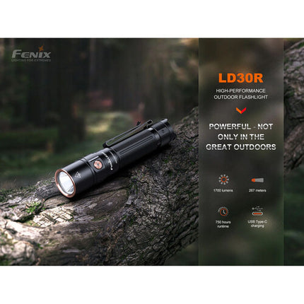 Fenix Linterna Recargable LD30R 1700 Lúmenes 750h USB-C Negra