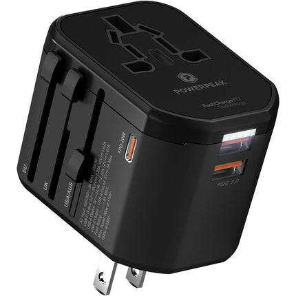 PowerPeak Adaptador de Corriente Universal con USB-C PD y 2 USB-A 100-250 VAC