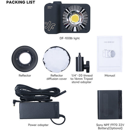 DigitalFoto Solution Limited DF-100Bi LED Monolight Bicolor 11800 Lux 2700-7500K con Reflector y Difusor