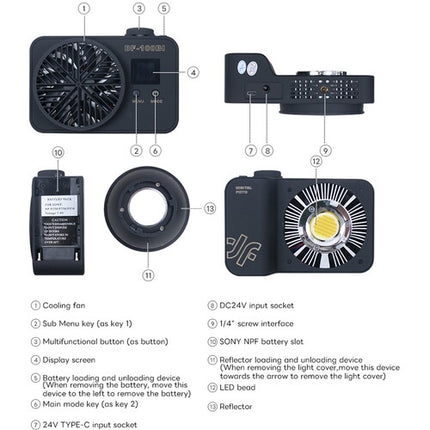 DigitalFoto Solution Limited DF-100Bi LED Monolight Bicolor 11800 Lux 2700-7500K con Reflector y Difusor