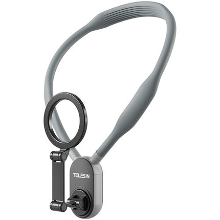 TELESIN Soporte Magnético de Cuello para Smartphone Gris con Correa Flexible y Adaptador Adhesivo
