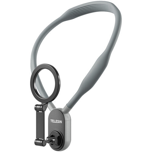 TELESIN Soporte Magnético de Cuello para Smartphone Gris con Correa Flexible y Adaptador Adhesivo