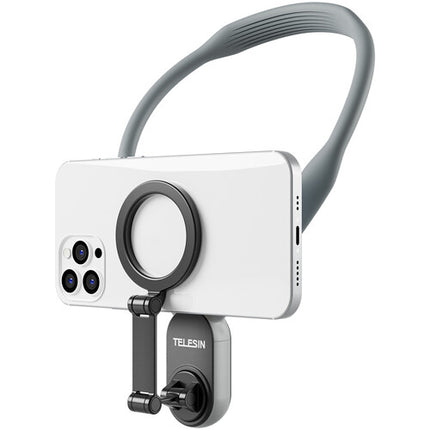 TELESIN Soporte Magnético de Cuello para Smartphone Gris con Correa Flexible y Adaptador Adhesivo
