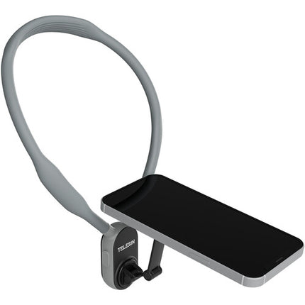 TELESIN Soporte Magnético de Cuello para Smartphone Gris con Correa Flexible y Adaptador Adhesivo