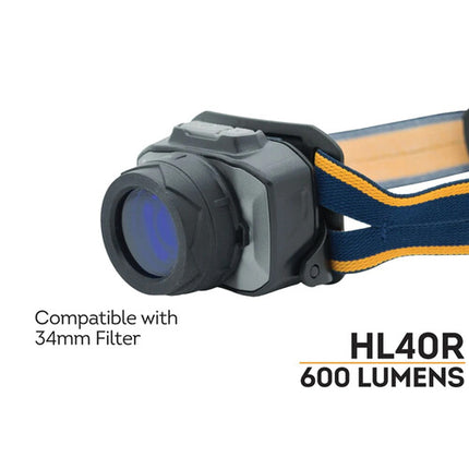 Fenix Linterna Frontal Recargable HL40 600 Lúmenes Gris con Cable USB