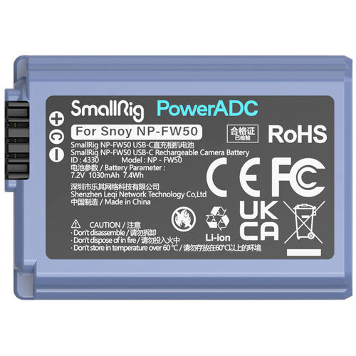 SmallRig Batería NP-FW50 USB-C 1030mAh Azul para cámaras Sony