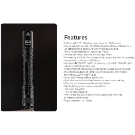 Nitecore MT2A Pro Linterna LED Recargable 1000 Lúmenes 20 Horas Runtime