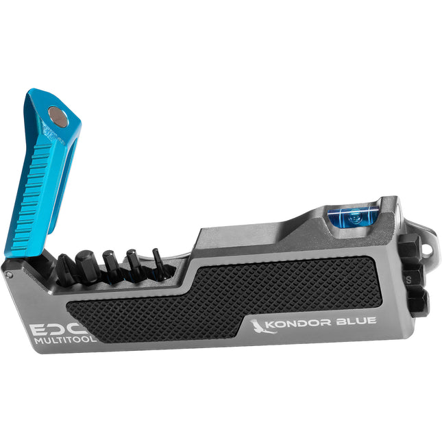 Kondor Blue EDC Multi-Herramienta Bit Driver Gris con Nivel y Bits Magnéticos