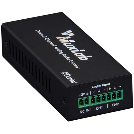 MuxLab Dante Codificador de Audio Analógico 2 Canales 96 kHz PoE