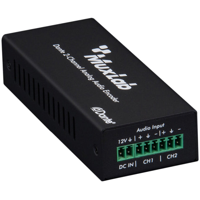 MuxLab Dante Codificador de Audio Analógico 2 Canales 96 kHz PoE