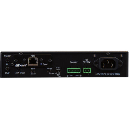 MuxLab Dante Amplificador de Potencia 2 Canales 240W 4 y 8 Ohmios con Filtro Paso Alto y Montaje en Pared