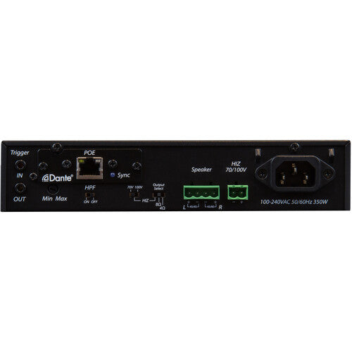 MuxLab Dante Amplificador de Potencia 2 Canales 240W 4 y 8 Ohmios con Filtro Paso Alto y Montaje en Pared