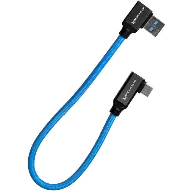 Kondor Blue Cable USB-C a USB-A 12" Ángulo Recto USB 3.2 Nylon Trenzado