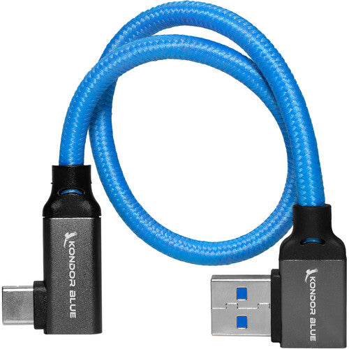 Kondor Blue Cable USB-C a USB-A 12" Ángulo Recto USB 3.2 Nylon Trenzado