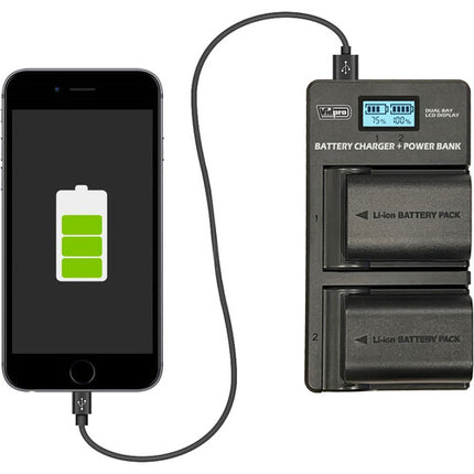 Vidpro VDL-21 Cargador Dual LCD con Power Bank para Canon NB-2L y más