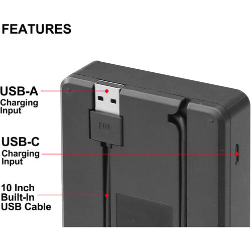 Vidpro VDL-35 Cargador dual con pantalla LCD y cable USB de 10 pulgadas