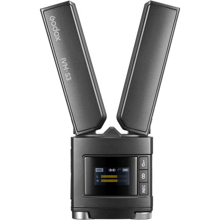Godox IVM-S3 Micrófono Dual Cardioide Ajustable para Cámara con Grabación y Batería Integrada de 15 Horas