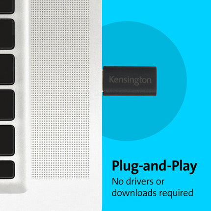 Kensington CA1020 Adaptador USB A a USB C 3.2 Gen 2 Plug and Play