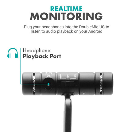 Movo Photo DoubleMic-UC Micrófono Shotgun Cardioide Doble Lado para USB-C con Control de Audio Ajustable