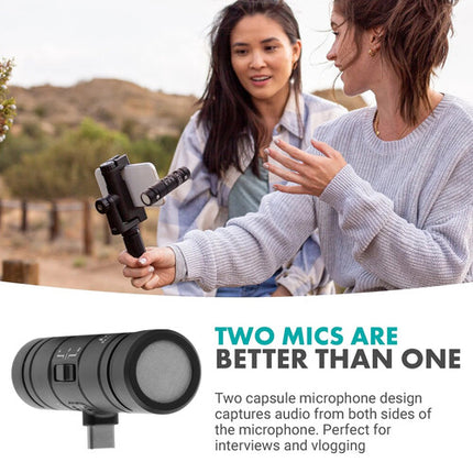 Movo Photo DoubleMic-UC Micrófono Shotgun Cardioide Doble Lado para USB-C con Control de Audio Ajustable