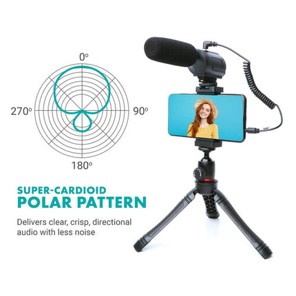 Movo Photo uVlogger Kit de Vlogging para USB-C con Micrófono Shotgun Luz LED y Trípode Ajustable