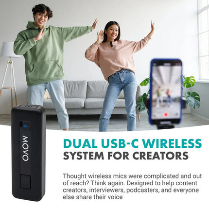 Movo Photo Mini UC DUO Sistema de Micrófono Inalámbrico para 2 Personas con Alcance 50 m y Batería 10 h