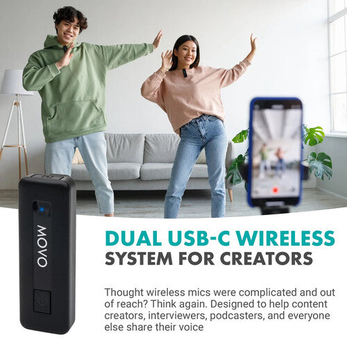 Movo Photo Mini UC DUO Sistema de Micrófono Inalámbrico para 2 Personas con Alcance 50 m y Batería 10 h