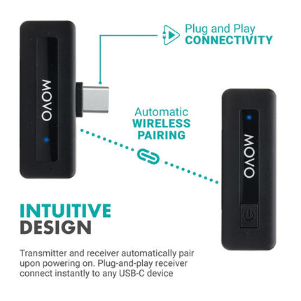 Movo Photo Mini UC DUO Sistema de Micrófono Inalámbrico para 2 Personas con Alcance 50 m y Batería 10 h