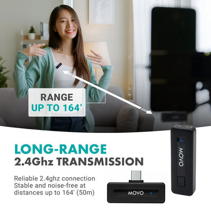 Movo Photo Mini UC DUO Sistema de Micrófono Inalámbrico para 2 Personas con Alcance 50 m y Batería 10 h
