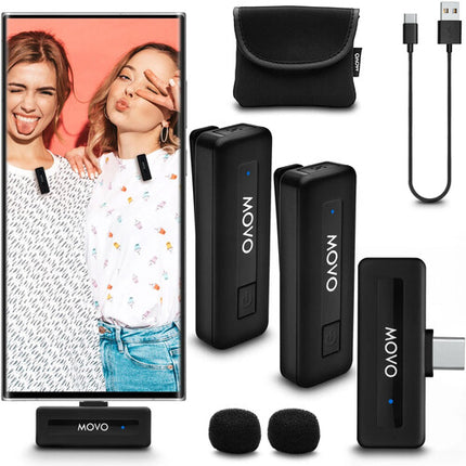 Movo Photo Mini UC DUO Sistema de Micrófono Inalámbrico para 2 Personas con Alcance 50 m y Batería 10 h
