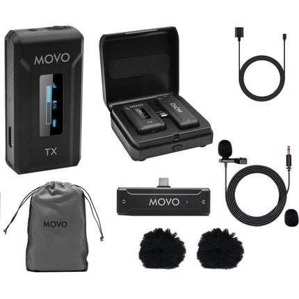 Movo Photo WMX-2-C Sistema de Micrófono Inalámbrico 2.4 GHz 328' Alcance con Estuche de Carga