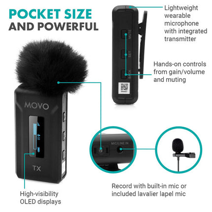 Movo Photo WMX-2-C Sistema de Micrófono Inalámbrico 2.4 GHz 328' Alcance con Estuche de Carga