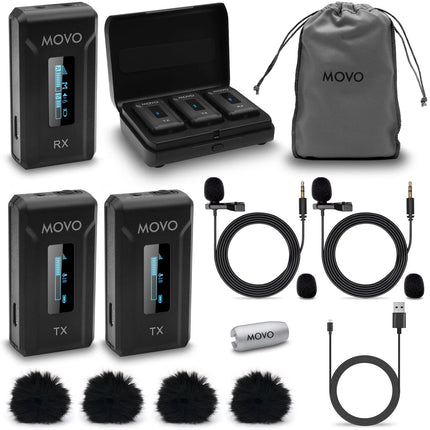 Movo Photo WMX-2-DUO Sistema de Micrófono Inalámbrico Doble Canal 328' Alcance USB-C