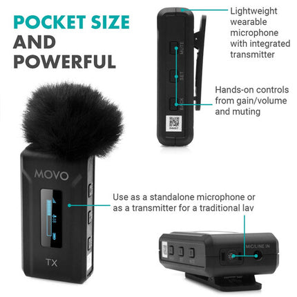 Movo Photo WMX-2-DUO Sistema de Micrófono Inalámbrico Doble Canal 328' Alcance USB-C