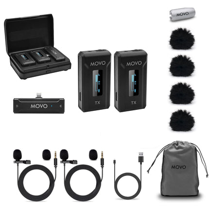 Movo Photo WMX-2-L-DUO Micrófono Inalámbrico Dual para iOS Alcance 100m Pantalla OLED Estuche Carga
