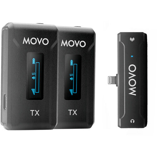 Movo Photo WMX-2-L-DUO Micrófono Inalámbrico Dual para iOS Alcance 100m Pantalla OLED Estuche Carga