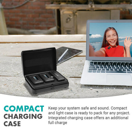 Movo Photo WMX-2-L-DUO Micrófono Inalámbrico Dual para iOS Alcance 100m Pantalla OLED Estuche Carga