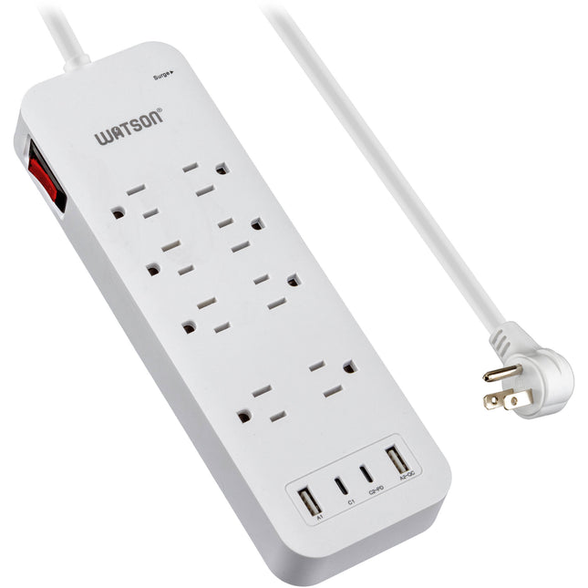 Watson Protector de Sobretensión 8 Tomas 2450J 2 USB-C 2 USB-A Blanco